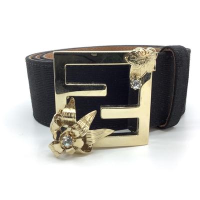 190 FENDI Leather Belt Gold Floral Buckle Size 95/38