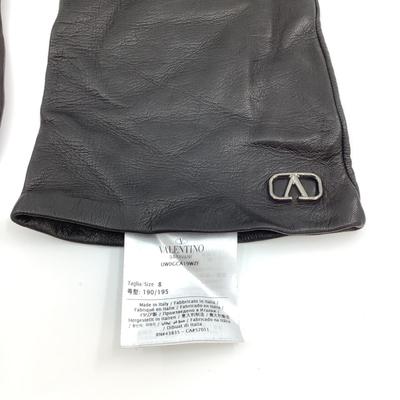 194 VALENTINO Black Long Elbow Length Leather Gloves Size 8