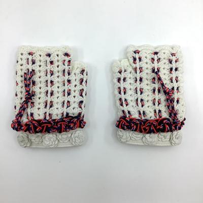 195 CHANEL White & Multicolor Knitted Fingerless Gloves Size 7