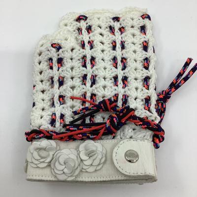 195 CHANEL White & Multicolor Knitted Fingerless Gloves Size 7