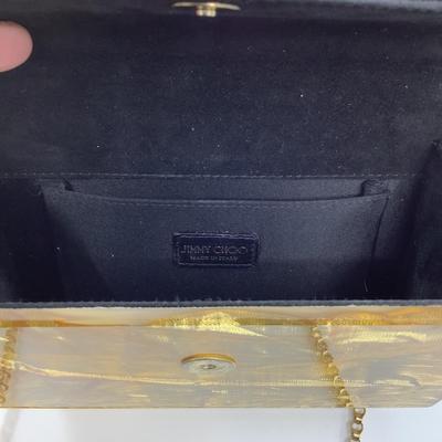 205 JIMMY CHOO Gold Glitter Acrylic Candy Clutch Bag