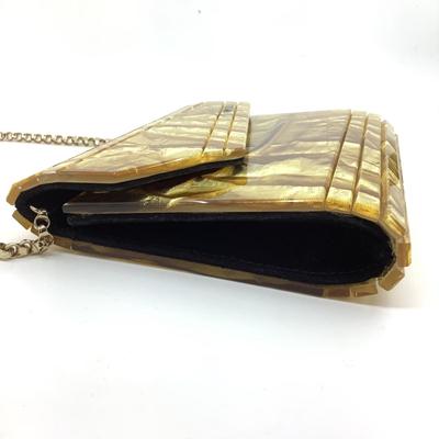 205 JIMMY CHOO Gold Glitter Acrylic Candy Clutch Bag