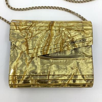 205 JIMMY CHOO Gold Glitter Acrylic Candy Clutch Bag