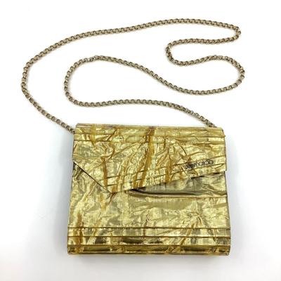205 JIMMY CHOO Gold Glitter Acrylic Candy Clutch Bag