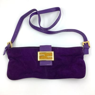 209 FENDI Baguette Purple Suede Bag w/ Shoulder Strap