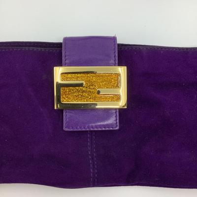 209 FENDI Baguette Purple Suede Bag w/ Shoulder Strap