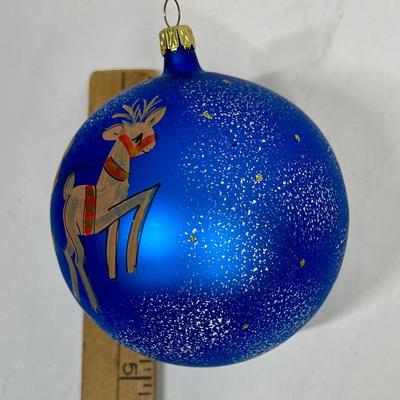 Glass Ornament Handpainted Santa Sleigh & Reindeer