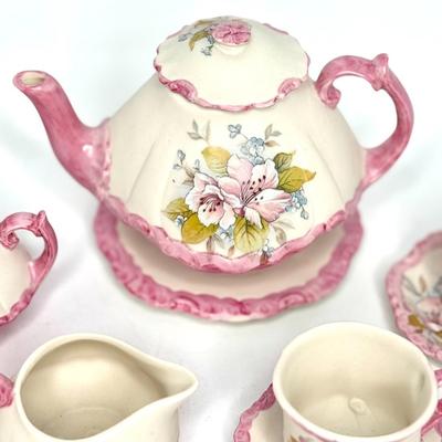 Lovely Little Hand Painted Pink Floral Tea Set