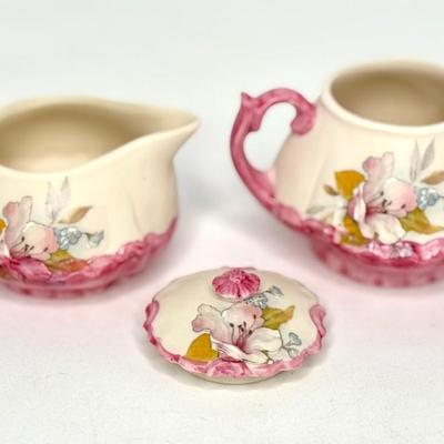 Lovely Little Hand Painted Pink Floral Tea Set