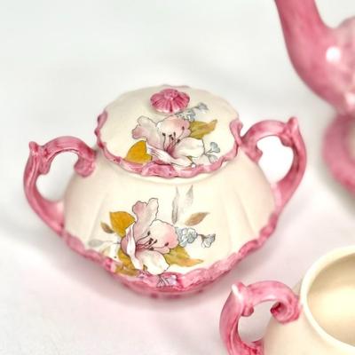 Lovely Little Hand Painted Pink Floral Tea Set