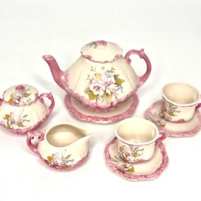 Lovely Little Hand Painted Pink Floral Tea Set