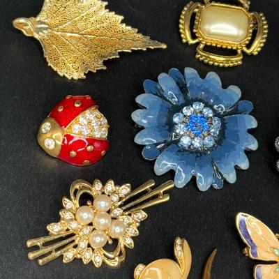 Vintage Brooches and Pins - Lot of 17 - Bunny, Dragonfly, Flowers, Ladybug