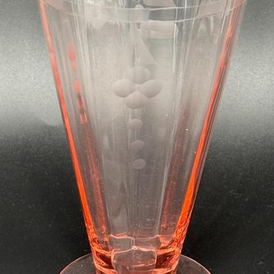 Set of 5 Vintage Pink Footed Parfait Depression Glasses with Flowers