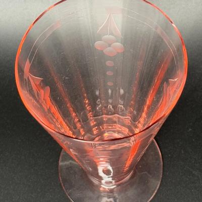Set of 5 Vintage Pink Footed Parfait Depression Glasses with Flowers