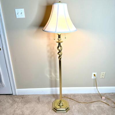 Gold Toned Pull String Floor Lamp with Nice Shade