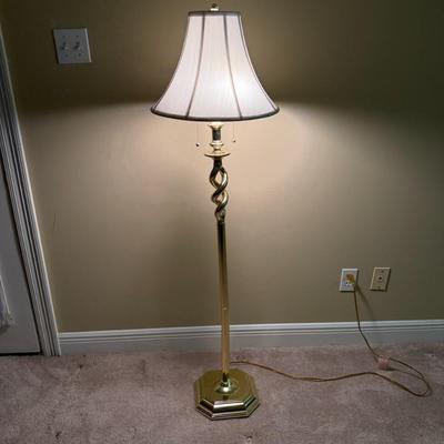 Gold Toned Pull String Floor Lamp with Nice Shade
