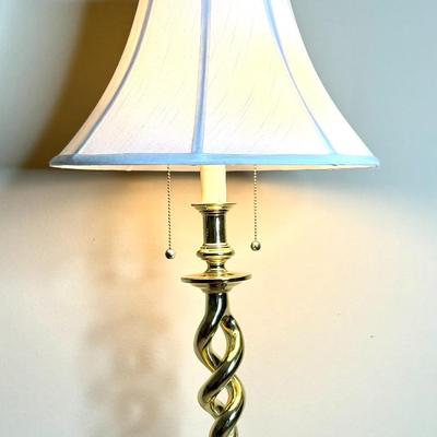 Gold Toned Pull String Floor Lamp with Nice Shade