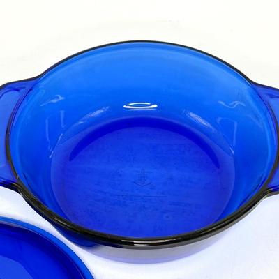 Vintage Cobalt Blue Glass Lot - Casserole, Salt & Pepper Shakers, Bud Vase