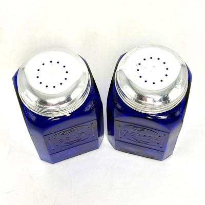 Vintage Cobalt Blue Glass Lot - Casserole, Salt & Pepper Shakers, Bud Vase