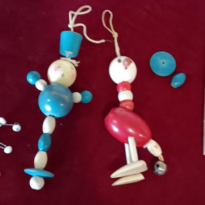 WOODEN BABY TOYS, BUTTONS AND BRUSH FROM 1940
