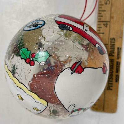 Large Glass Ball Ornament with painted Christmas Holiday Theme with box