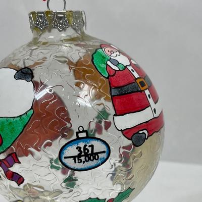 Large Glass Ball Ornament with painted Christmas Holiday Theme with box