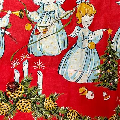 Vintage Red Apron with Angel Border - ties in back - hand crafted