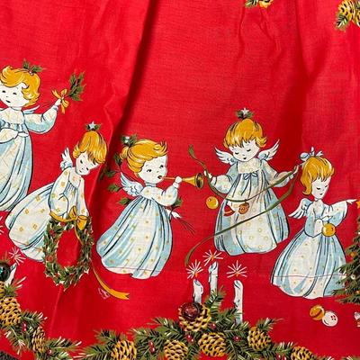 Vintage Red Apron with Angel Border - ties in back - hand crafted