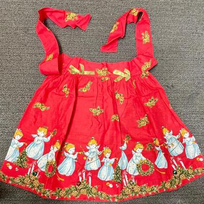 Vintage Red Apron with Angel Border - ties in back - hand crafted