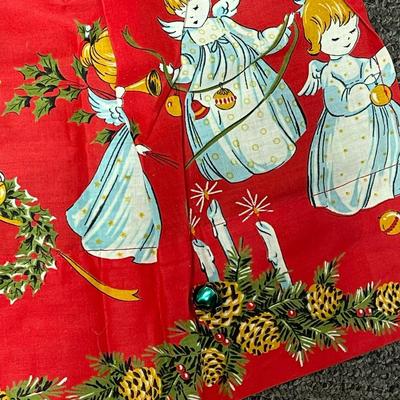 Vintage Red Apron with Angel Border - ties in back - hand crafted