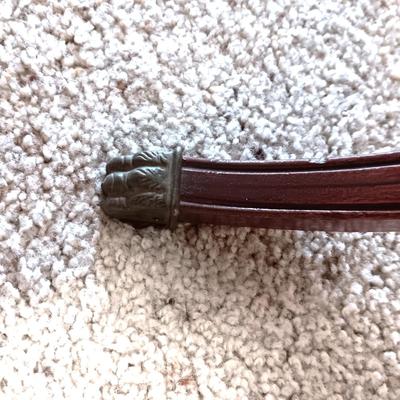 ANTIQUE MAHOGANY HARP TABLE W/BRASS CLAW FEET AND INLAID TOP