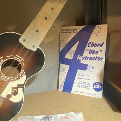 HARMONY UKULELE WITH INSTRUCTION BOOKS, TOOTSIE TOY TRUCK AND TRAILER WITH FARM ANIMALS