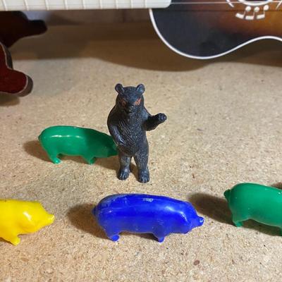 HARMONY UKULELE WITH INSTRUCTION BOOKS, TOOTSIE TOY TRUCK AND TRAILER WITH FARM ANIMALS