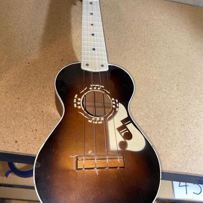 HARMONY UKULELE WITH INSTRUCTION BOOKS, TOOTSIE TOY TRUCK AND TRAILER WITH FARM ANIMALS