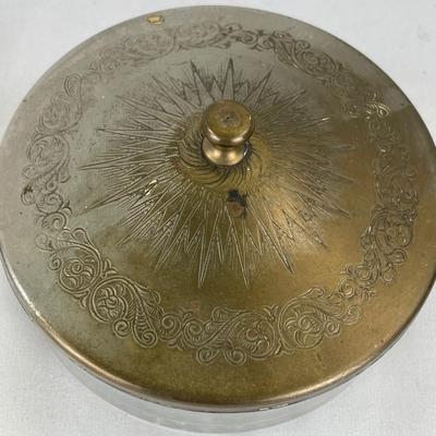 Vintage Glass powder dish with metal lid