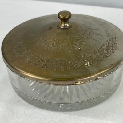 Vintage Glass powder dish with metal lid