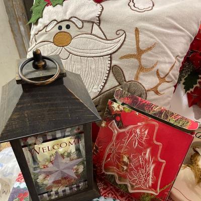 Christmas pillow, Santa, lantern
