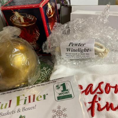 Pinecone ornaments, candles. Wine light wicks,etc