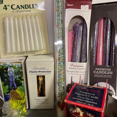 Pinecone ornaments, candles. Wine light wicks,etc