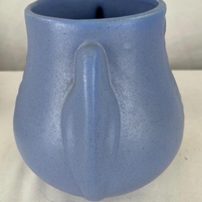 Vintage blue mat, art deco pottery vase