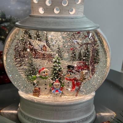 Wall decor, lighted snow globe, solar snowman stakes