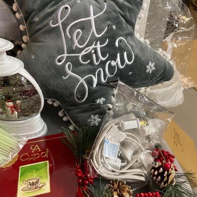 Wall decor, lighted snow globe, solar snowman stakes