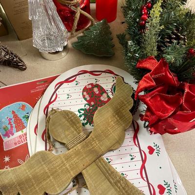 Two light up trees, reindeer, angel, wall tree, snowman