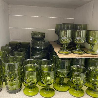 Kings Crown Indiana Glass Green Thumbprint glassware