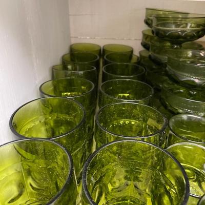 Kings Crown Indiana Glass Green Thumbprint glassware