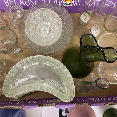 Clear glass with green glass vase