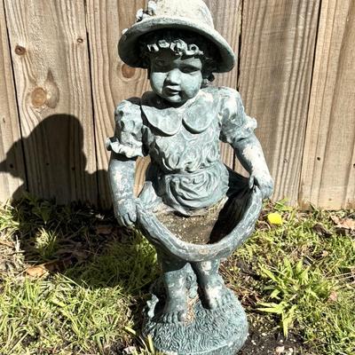 Small Green Cement Girl Statue with Patina
