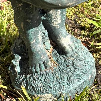 Small Green Cement Girl Statue with Patina