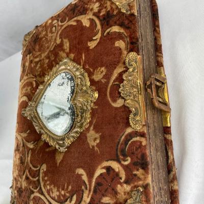 Antique Victorian velvet card album with mirror