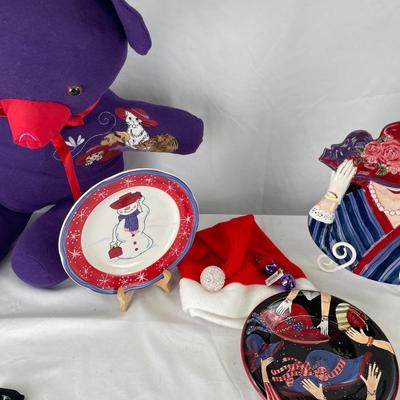 Red hats, Society, teddy bear, and plates